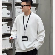 批发秋季新款老钱风亨利领纯色长袖<b class='q'>卫衣</b><b class='q'>男士</b>高级感百搭休闲落肩袖上衣
