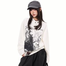 批发2026年新款休闲宽松黑色设计感条纹纽扣斜肩长袖T恤女秋<b class='q'>冬</b>