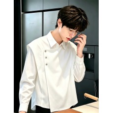 批发人夫感穿搭斜门襟<b class='q'>长袖</b>衬衫<b class='q'>男</b>款秋春季小众解构设计感西装内搭衬衣