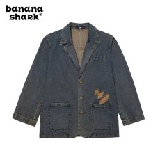 批发牛仔西装男便服单西日系复古水洗做旧牛仔西服山系男女夹克外套秋