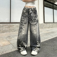 批发2026新款美式复古数码印花豹纹<b class='q'>牛仔</b>裤<b class='q'>男</b>宽松阔腿直筒休闲<b class='q'>长裤</b>特色