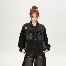 批发水洗做旧<b class='q'>牛仔外</b><b class='q'>套男</b>秋季新款美式潮流破洞复古休闲夹克流行慵懒