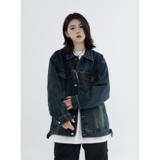 批发美式正肩<b class='q'>牛仔外</b><b class='q'>套男</b>高级感痞帅水洗做旧夹克短款cleanfit棒球服春