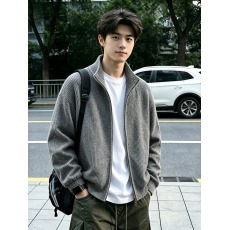 批发cleanfit灰色拉链毛衣<b class='q'>男</b>生秋季穿搭针织开衫外套慵懒美式立领<b class='q'>夹克</b>