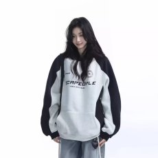 批发秋季美式潮牌字母印花拼色重磅连帽<b class='q'>卫衣</b><b class='q'>男</b>宽松学院风上衣