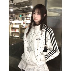 批发韩系学院风波点满印立领<b class='q'>卫衣</b>女秋季新款宽松百搭拉链开衫休闲外套