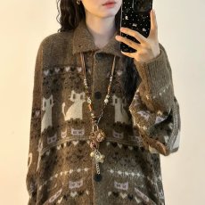 批发秋冬撞色费尔岛提花宽松慵懒翻领<b class='q'>毛衣</b>外套保暖百搭长袖<b class='q'>女装</b>针织衫