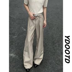 批发美式老钱风条纹西裤男女<b class='q'>春</b>秋复古垂感休闲弯刀裤宽松通勤西装裤
