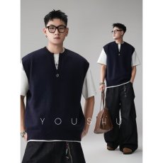 批发美式复古北极绒毛衣背心<b class='q'>马甲</b>针织背心长袖<b class='q'>男</b>士休闲商务春秋