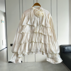 批发法式轻奢名媛立体<b class='q'>花朵</b>立领长袖衬衫女春秋宽松显瘦叠层荷叶边上衣