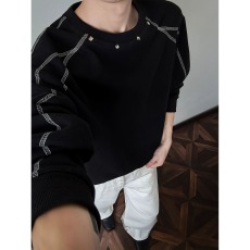 批发美式哈苏线铆钉卫衣男女春秋高街<b class='q'>情侣</b><b class='q'>圆领</b>内搭宽松设计感运动上衣