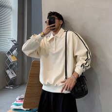 批发春秋季新款翻领<b class='q'>卫衣</b>男ins潮牌设计感长袖polo衫<b class='q'>男士</b>休闲上衣