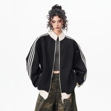 批发美式三条杠运动外套男秋季学院风高级感正肩<b class='q'>卫衣</b>情侣棒球服