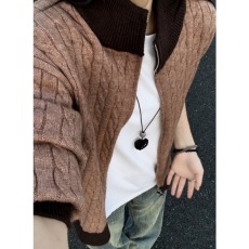 批发老钱风复古开衫<b class='q'>毛衣</b>男女款秋冬宽松休闲慵懒风百搭针织衫外套撞色
