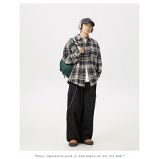 批发日系复古刺绣毛呢格子<b class='q'>衬衫</b><b class='q'>男</b>秋冬季宽松加厚翻领<b class='q'>衬衣</b><b class='q'>休闲</b>工装外套