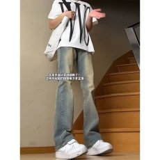 批发2025新款复古蓝微喇春秋美式高街vibe<b class='q'>裤子</b>直筒弯刀牛仔裤<b class='q'>男</b>子