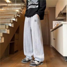 批发抽绳腰头裤边明线车缝方形布标侧插口袋宽松阔腿直