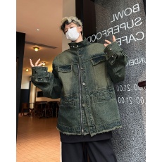 批发立领金属调节扣毛边下摆多口袋宽松廓形做旧潮酷百