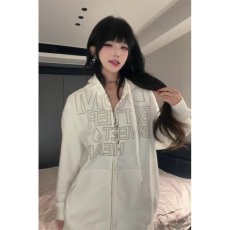 批发白色美式字母印花卫衣男女款春季高街宽松百搭连帽开衫外套情侣装