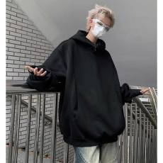 批发超宽松落肩连帽卫衣领口多颗按扣设计配大容量袋鼠