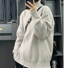 批发潮牌秋冬款毛衣拉链<b class='q'>开衫</b>男款冬季针织外套纯色宽松百搭半高领毛衣