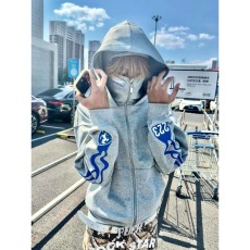 批发26AW美式说唱街头drill宽松蒙面头套卫衣连帽<b class='q'>开衫</b>男女款刺绣外套