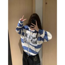 批发2026新款美式复古贴布人像<b class='q'>开衫</b>卫衣男春秋季设计感情侣连帽外套