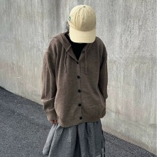 批发秋冬美式复古灰色连帽<b class='q'>开衫</b>毛衣男女潮牌慵懒风情侣针织衫外套