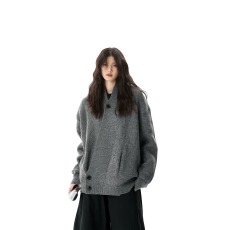 批发秋冬美式cleanfit针织<b class='q'>开衫</b>休闲外套男女宽松慵懒高级感毛衣
